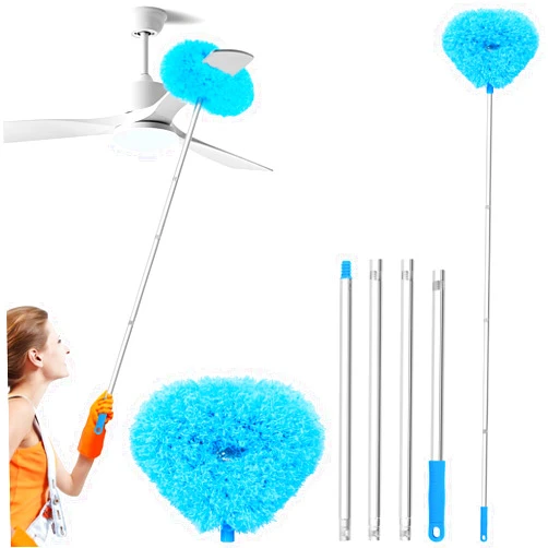 TIMIVO Ceiling Fan Cleaner Duster Reusable Microfiber High Ceiling Fan Blade Cleaner Extendable Duster with Long Handle Removable Washable Adjusts 13 to 49.7 for Cleaning Walls Door Window Top (Blue)