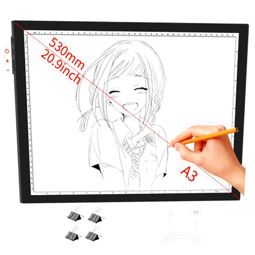 WELZK Light Board A3, 16.6×12.6inchs Light Pad, Side Button Design, 9 Levels/Stepless Dimming, Light Box Widely for Tracing, Weeding Vinyl, Diamond Painting etc.