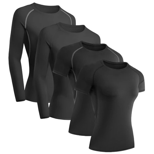 TELALEO 4 Pack Women's Compression Shirt Long/Short Sleeve Performance Workout Baselayer Athletic Top Gym Sports Gear