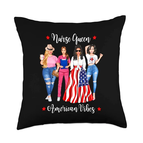 Lush Nursing American Nurse Queen Womens Patriotic Flag USA Cute Throw Pillow, 18x18, Multicolor