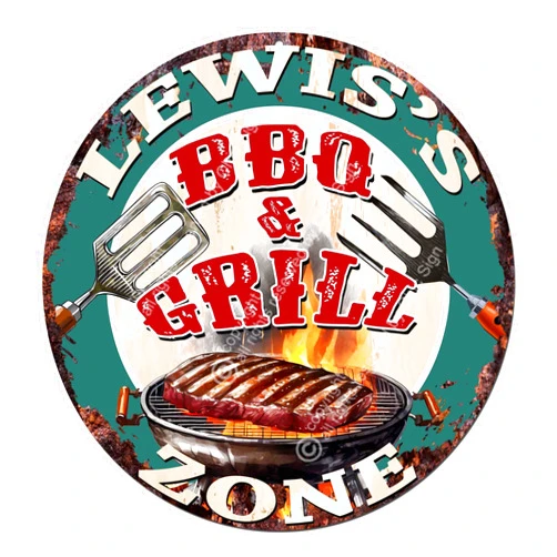 Chic Sign Lewis’S BBQ and Grill Zone Rustic Shabby Vintage Style Birthday Valentine's Day Father's Day for Bar Shed Workshop Tavern Man cave Game Room