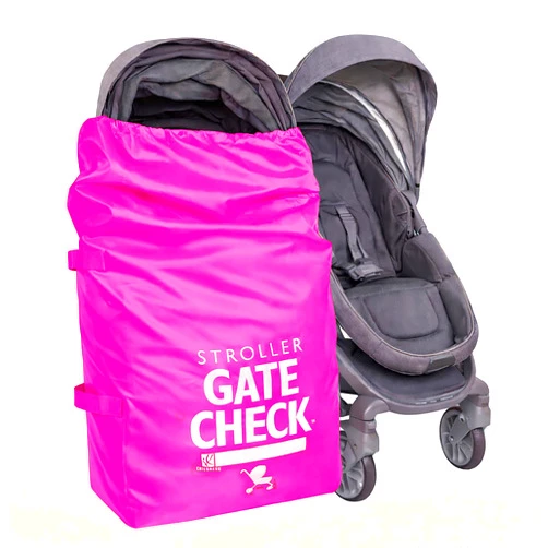 J.L. Childress Gate Check Bag for Single & Some Double Strollers - Travel Bag for Airplane, Fits Most Standard Baby Strollers, Airport Accessories Gate Check, Flying Essentials - Neon Pink