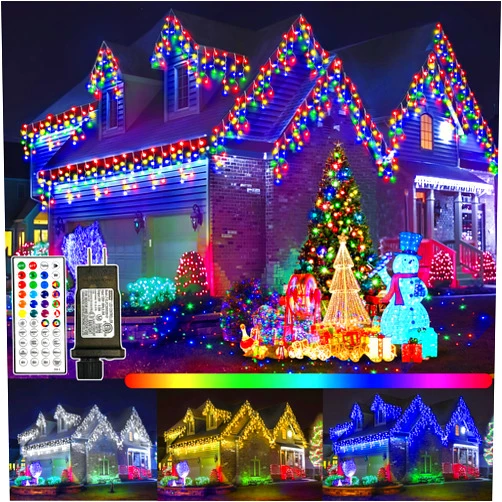 FLVOECN RGB Christmas Lights 16 Colors Changing 128 Function 8 Modes Christmas Lights Oudoor Waterproof 52FT with Timer Plug in Outdoor Christmas Lights for Xmas Hanukkah Easter Party Wedding Holiday