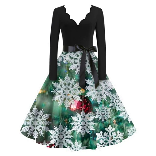 Yubnlvae Christmas Dresses for Women 2024 Long Sleeve V Neck Cocktail Pleated Prom Dresses with Belt Winter Holiday Clothes