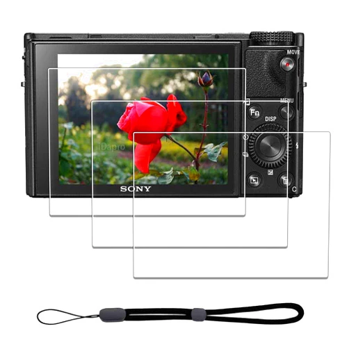 IDaPro Screen Protector for Sony RX100 VII / RX100 VI / RX100 V / RX100 IV / RX100 III / RX100 II / RX100 & Hand Lanyard [3+1 Pack] Tempered Glass Easy Installation