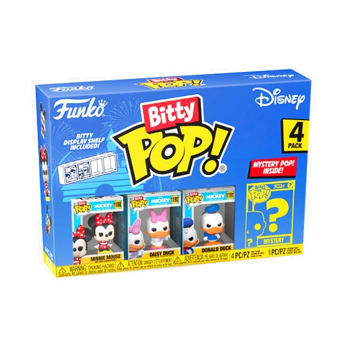 Funko Bitty POP! Disney - Minnie, 4-Pack - Minnie Mouse (red Dress), Daisy Duck, Donald Duck and A Surprise Mystery Mini Figure - 0.9 Inch (2.2 Cm) Collectable - Stackable Display Shelf Included