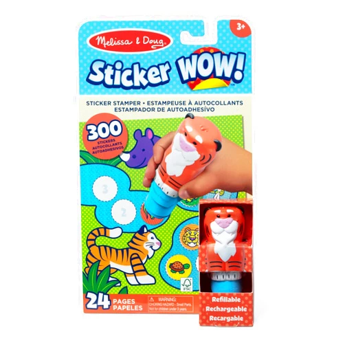 Melissa & Doug Sticker Wow!™ 24-Page Activity Pad and Sticker Stamper, 300 Stickers, Arts and Crafts Fidget Toy Collectible Character – Tiger Creative Play Travel Toy for Girls and Boys 3+