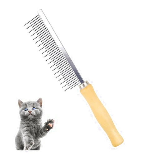 Koofull Dog Cat Grooming Comb with Wooden Handle Stainless Steel Teeth, Pet Grooming Supplies Accessories for Hairy Pets (Dual Teeth)