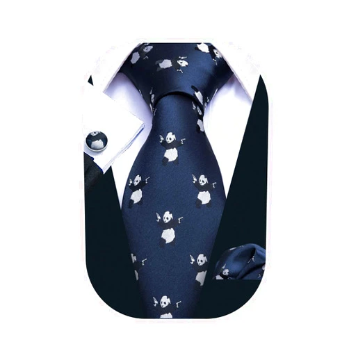 Barry.Wang Fun Animal Ties for Men Designer Handkerchief Cufflink WOVEN Casual Necktie Set Festival