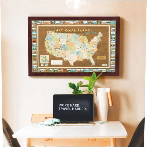Map Your Travels National Parks Travel Quest Map | Each Park Has a Signature Image Created by a MN Artist | Pins Included to Track Your Quest to Visit All of the Parks | Made in Minnesota | 22