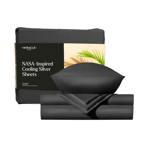 Miracle Made Luxe Cooling Bed Sheets - Charcoal, Queen - 4 Piece Silver Infused Bed Sheets - 300 Thread Count Thermoregulating Miracle Clean & Cool Fabric for Sensitive Skin