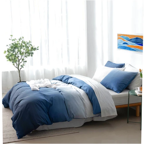ALEISSEL 100% Cotton Duvet Cover Queen Size - Reversible Ocean Blue Duvet Cover Set with Button Closure, Gradient Navy Blue Bedding Set 3 Pcs, 1 Duvet Cover 90