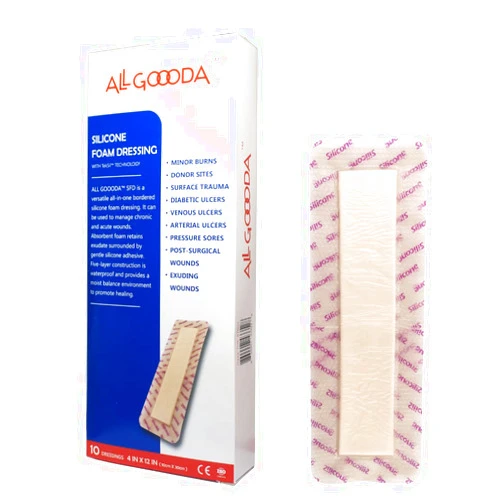ALL GOOODA Silicone Foam Dressing 4”x12”[10 Pack] Post-Op Gentle Adhesive Border for Surgical Wound Care, Incision, Sacrum, Pressure Sore, Diabetic Ulcer, Extra Long Large Wound Bandage