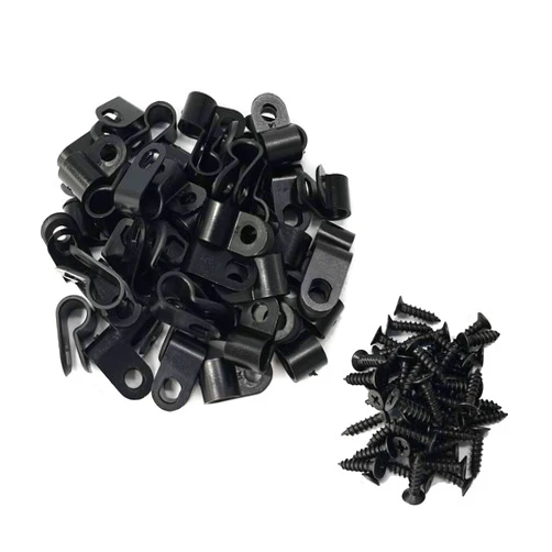 Alamic Cable Clamp R-Type Cable Clip Wire Clamp 1/4-inch Nylon Screw Mounting Cord Fastener Clips with Screws for Wire Management - 50 Pcs Cable Clamps + 50 Pcs Screws