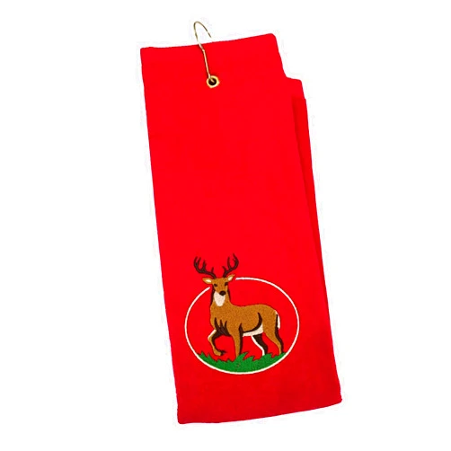 Cindy Embroidery Deer Crest Embroidered Grommeted Tri-Fold Hunting Towel, Personalized (Hunter Green)