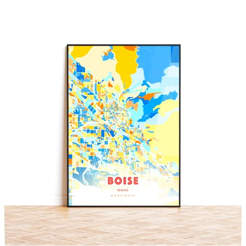 Custom Colorful Poster of BOISE IDAHO Blue Orange USA | 11x17 12x18 16x24 24x36 Colored Unframed Wall Art | Maximalism City Traveler Print for Gift | Maximalist Home Office Decor