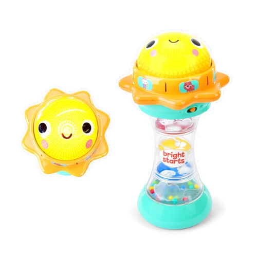 Bright Starts Just for Sun Flashlight Toy with Animal Sounds, Rainstick Rattle Beads and Mirror, Unisex Toy for Ages 6 Months+