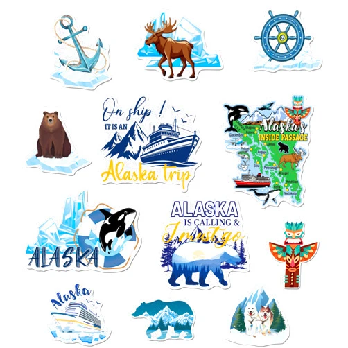 MENIFEND Cruise Door Decorations Magnetic, 12 Pcs Alaska Cruise Door Magnets with Scenic Wildlife Nautical Designs, Alaska Cruising Must Haves Magnetic Ship Cabin Signs Fridge Magnets Decor