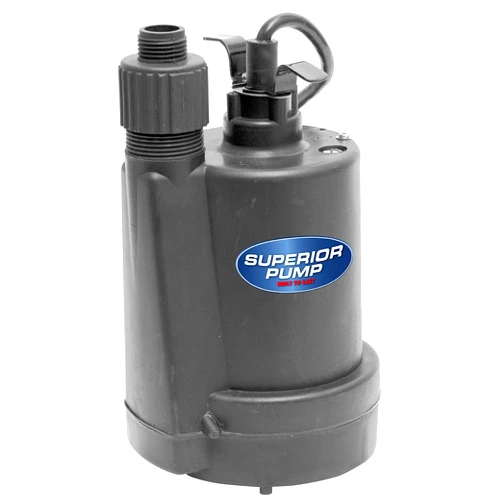 Superior Pump 91250 1800GPH Thermoplastic Submersible Utility Pump with 10-Foot Cord, 1/4 HP