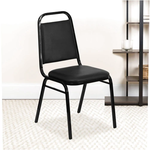 EMMA + OLIVER Trapezoidal Back Banquet Chair, Black Vinyl/Black Frame