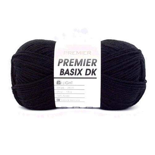 Premier Yarns Basix DK Weight Yarn, Made of Acrylic, Ideal Yarn for Crocheting and Knitting, Machine-Washable, Black, 3.5 oz, 306 Yards