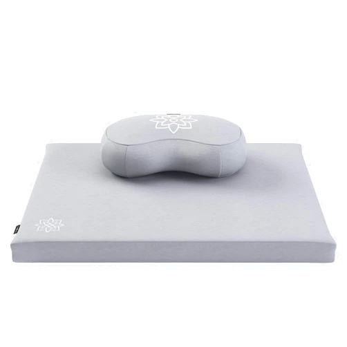 Mindful Modern Meditation Cushion & Zabuton Meditation Mat Bundle - 100% Cotton Meditation Cushion Set for Yoga - Buckwheat Crescent Shaped Zafu Floor Pillow Rectangular Mat - Slate Grey Color