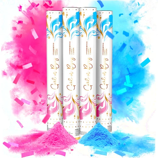 JAPJA 4 Gender Reveal Confetti Cannons - 4 Pink or 4 Blue Cannons (Powder or Confetti or Mix Confetti & Powder), Fully Customizable for Your Gender Reveal Party
