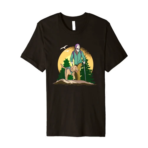 Wandern Natur Bergsteiger Geschenke Hiking women with the dog landscape hiking Premium T-Shirt