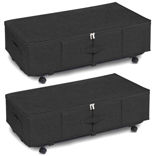 JUPELI JUEPLI 2 Pack Under bed Storage With Wheels & Removable Base, Metal Under Bed Shoe Storage with Handles, Rolling Bedroom Storage Drawers for Clothes Blankets Shoes Toys, Tool-Free Assembly, Black