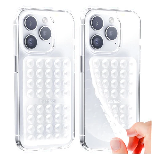 Klearlook Maximized Clarity! 2PCS Silicone Suction Cup Phone Case Mount Double Sided, Silicon Sticky Phone Grip with Higher Suction Power for Cell Phone, Hands-Free Phone Accessories Holder for Selfies and Videos, Transparent