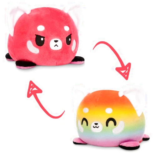 TeeTurtle - The Original Reversible Red Panda Plushie - Red + Rainbow - Cute Sensory Fidget Stuffed Animals That Show Your Mood, Small