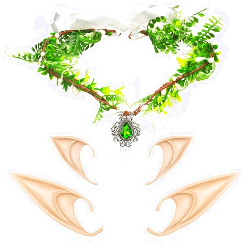 Hicarer Elf Ears with Crown Set, Fairy Crown Rhinestone Leaf Tiara and Soft Elf Ears Cuffs for Women Halloween Cosplay Costume Party