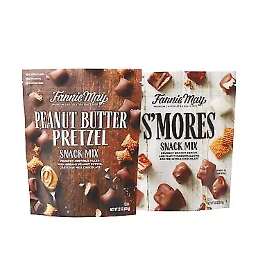 Fannie May Milk Chocolate S'mores 18 oz Snack Mix + Peanut Butter Filled Pretzel 22 oz Snack Mix