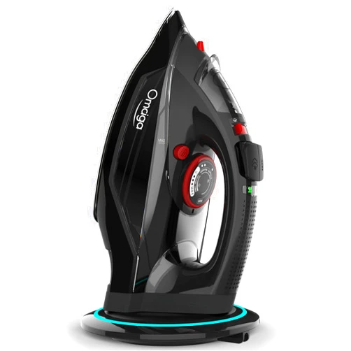 OMAIGA Cordless Iron, 1500W Cordless Iron with Steam - Cordless Iron for Clothes with 11.84oz Water Tank, Anti Drip Iron Cordless with Ceramic Soleplate and 3 Temperature Settings-BLACK