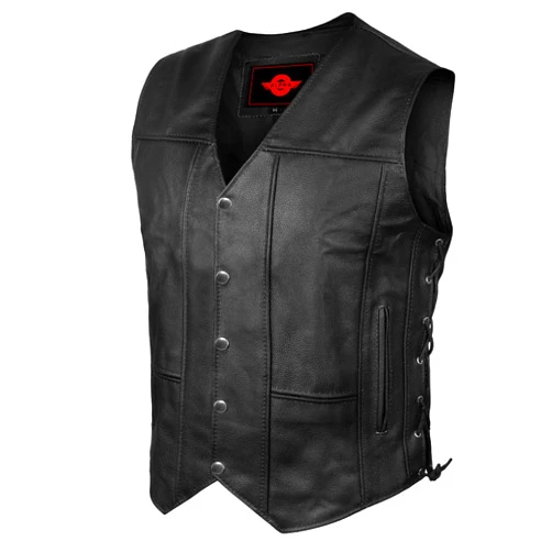 Jayefo Alpha Leather Motorcycle Vest for Men Riding Club Black Biker Vests With Concealed Carry Gun Pocket Cruise Vintage
