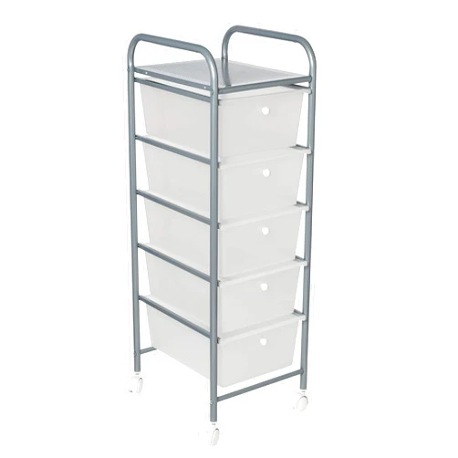 Honey-Can-Do Honey Can Do 5-Drawer Rolling Storage Cart with Plastic Drawers, Silver CRT-08923 Clear
