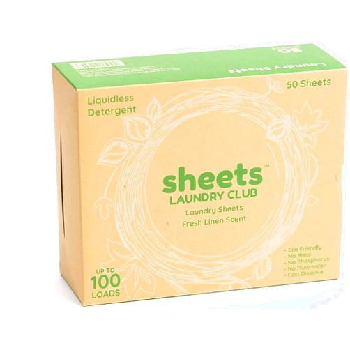 Sheets Laundry Club Laundry Detergent Sheets, 100 Loads - Fresh Linen Scent, Eco-Friendly, Quick-Dissolving Formula, Hypoallergenic, Septic Safe, Plastic-Free Packaging - 50 Sheets