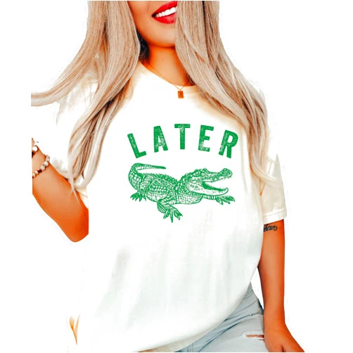 Olive Loves Apple Later Gator Shirt for Women Fun and Trendy Alligator Funny Graphic Tee
