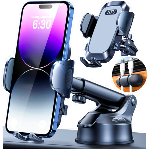 HTU 2025 Ultimate Car Phone Mount【125+LBS Strongest Suction & Military-Grade】【Patent & Safety Certs】 Cell Phone Holder Truck Stand for Dashboard Windshield Vent for iPhone 16 Pro Max 15 Samsung,Grey