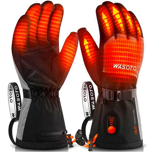 WASOTO Heated Gloves for Men Women 7.4V Battery 22.2WH Rechargeable Heated Ski Gloves Touchscreen Waterproof Electric Heated Fishing Gloves for Winter Outdoor Work Skiing Hiking Camping Raynaud Riding
