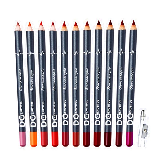DC-BEAUTIFUL 12Pcs Lot Set 12 Colors Lip Liner Pencil Waterproof Non-marking Matt Velvet Lipstick Pen, Professional Long Lasting Lipliner Set with Sharpener