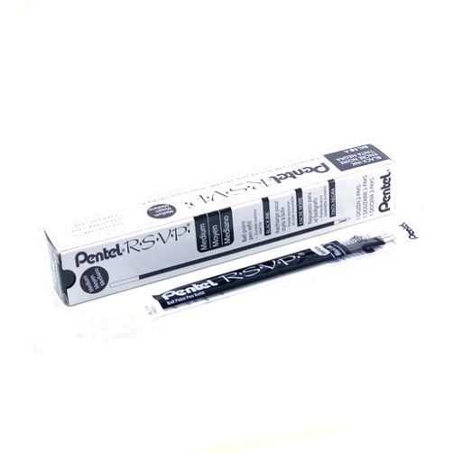 Pentel Refill Ink - For BK91 RSVP Ballpoint Pen, Medium Line, Black Ink, 12 Pack (BKL10-A)