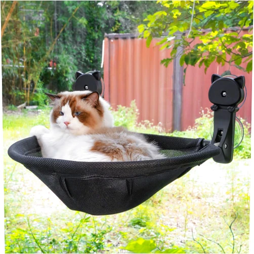 JUNSPOW Cat Window Perch Cordless, Foldable & Stable Cat Beds- Breathable Cat Window Hammock for Overlooking, Sunbathing and Climbing - Maximum Hold Up to 40lb