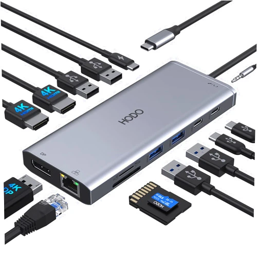 HODO USB C Docking Station Dual Monitor HDMI for Dell HP, Laptop Docking Station 3 Monitors Triple Display USB C Hub Dock to 2 HDMI 4K,DP,Ethernet,6 USB,PD,SD/TF, Audio, USB C Adapter 14 in 1 for Lenovo