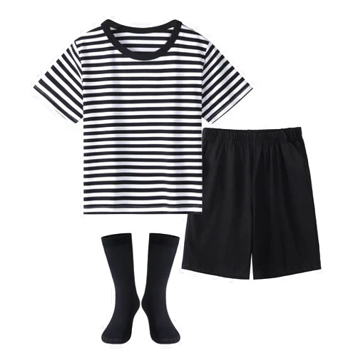 MERIABNY Halloween Addams Costumes for Boys, Black and White Striped Shirt, Black Shorts and High Tube Socks