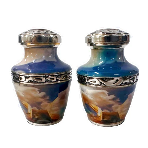 Artizans Cremation Urns I Brass Keepsake Cremation Urn for Humans Ashes-Golden Stairway to Heaven-Silver-Keepsake (Small) (Set of 2)
