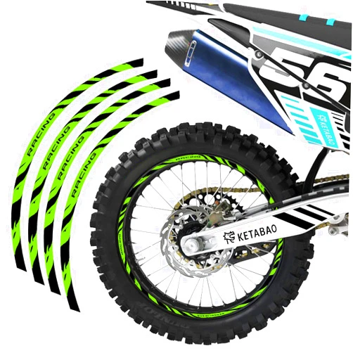 KETABAO Dirt Bike Rim Tape W02 Decal Stickers Stripes 21 19 inch Compatible with CR125 R CR250 CR250R CR500 (Green)