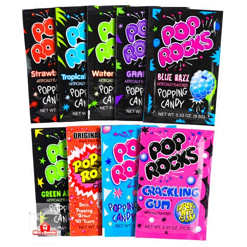 WhataBundle! Pop Rocks Candy Variety Pack (9 Pack - 1 of All 9 Flavors) - Nostalgic 90s Old School Popping Candy for Parties - Bundle with WhataBundle! Pocket Bag