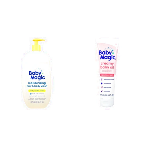 Baby Magic Moisturizing 30 Fl Oz Hair & Body Wash and 8.6 oz Creamy Baby Oil Bundle