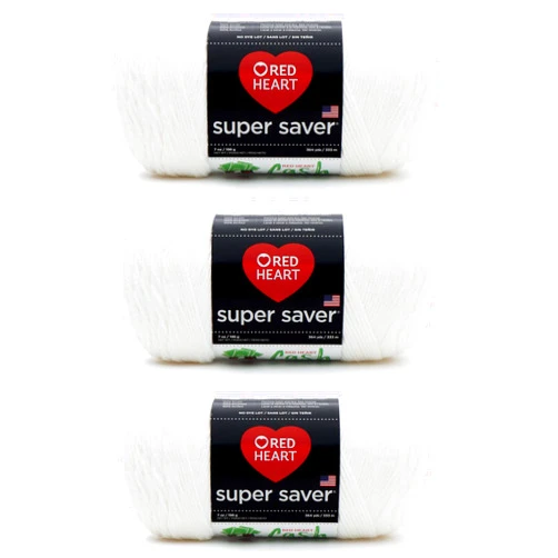 Red Heart Super Saver White Yarn - 3 Pack of 198g/7oz - Acrylic - 4 Medium (Worsted) - 364 Yards - Knitting/Crochet
